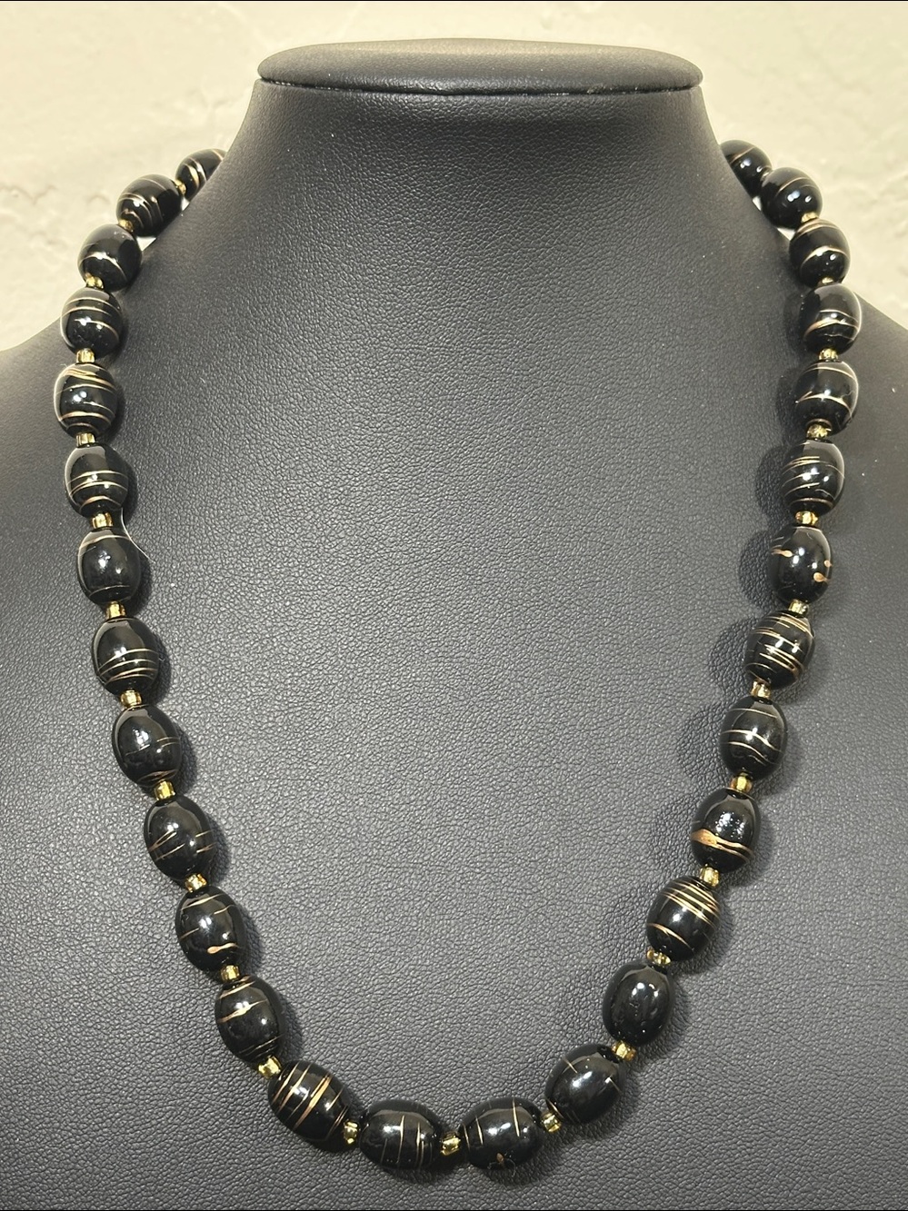 1980s Black & Gold Lucite Drizzle Bead Necklace